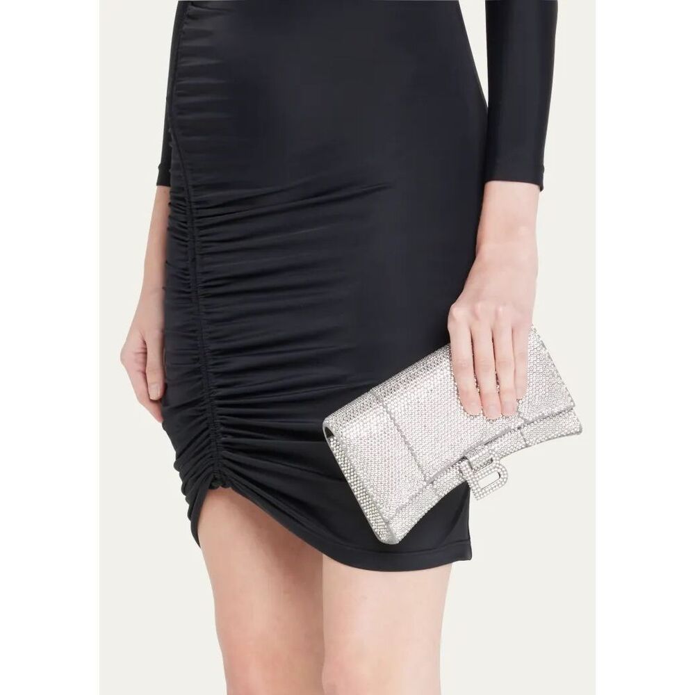 Balenciaga Strass Hourglass Wallet On Chain Clutch Crossbody Silver $4500